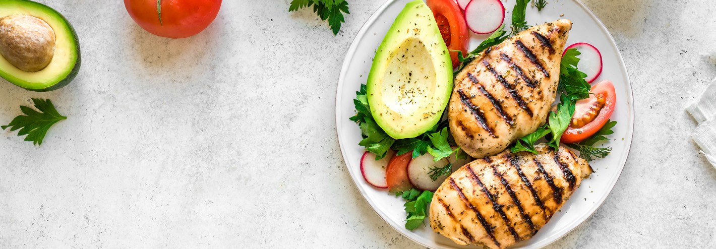 Avacado and chicken salad on a plate